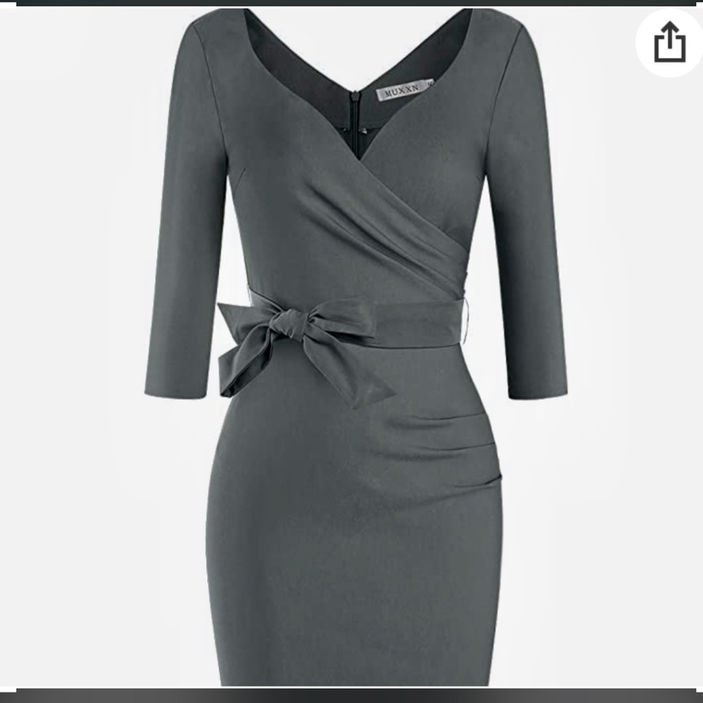Muxxn Women's Vintage Faux Wrap V Neck Dress with Stretch Size XL